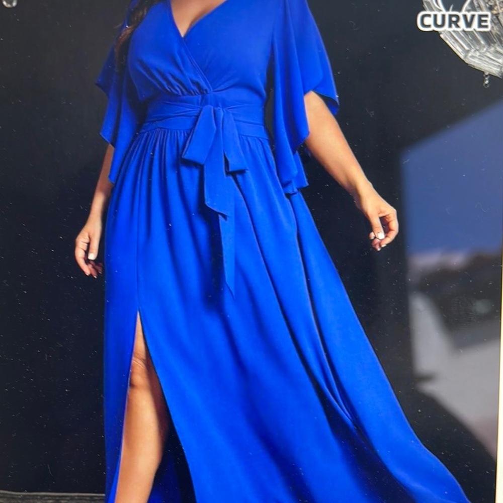 SHEIN Blue Wrap Maxi Dress with Flutter Sleeves - Picture 3 of 3